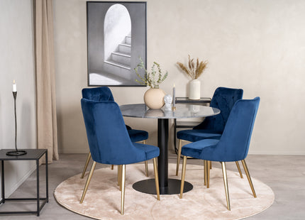 Venture Home Estelle & Velvet Deluxe Runda Matbord ⌀106 Mörkgrå + Matstolar 2-pack Blå