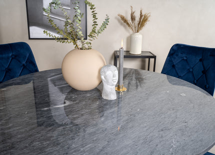 Venture Home Estelle & Velvet Deluxe Runda Matbord ⌀106 Mörkgrå + Matstolar 2-pack Blå