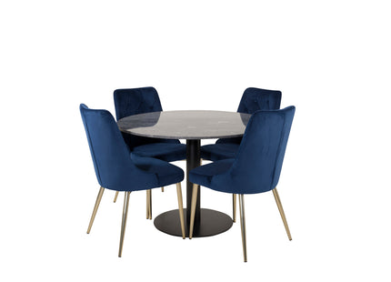 Venture Home Estelle & Velvet Deluxe Runda Matbord ⌀106 Mörkgrå + Matstolar 2-pack Blå