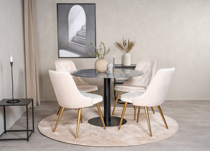 Venture Home Estelle & Velvet Deluxe Runda Matbord ⌀106 Mörkgrå + Matstolar 2-pack Beige