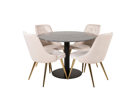 Venture Home Estelle & Velvet Deluxe Runda Matbord ⌀106 Mörkgrå + Matstolar 2-pack Beige