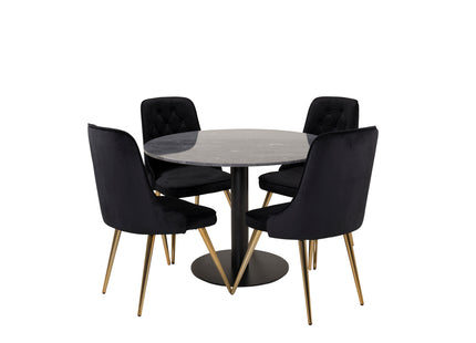 Venture Home Estelle & Velvet Deluxe Runda Matbord ⌀106 Mörkgrå + Matstolar 2-pack Svart