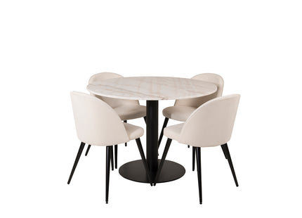 Venture Home Estelle & Velvet Runda Matbord ⌀106 Vit + Matstolar 2-pack Grädde