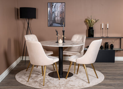 Venture Home Estelle & Velvet Deluxe Runda Matbord ⌀106 Vit + Matstolar 2-pack Beige