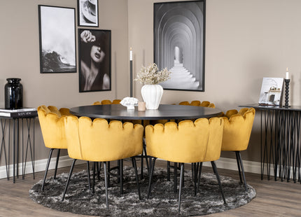 Furniture Fashion Limhamn & Copenhagen Matstolar Gul + Runda Matbord ⌀140 Svart