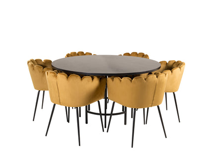 Furniture Fashion Limhamn & Copenhagen Matstolar Gul + Runda Matbord ⌀140 Svart