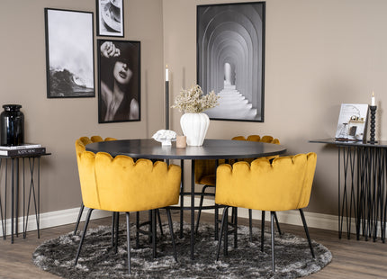 Furniture Fashion Limhamn & Copenhagen Matstolar Gul + Runda Matbord ⌀140 Svart