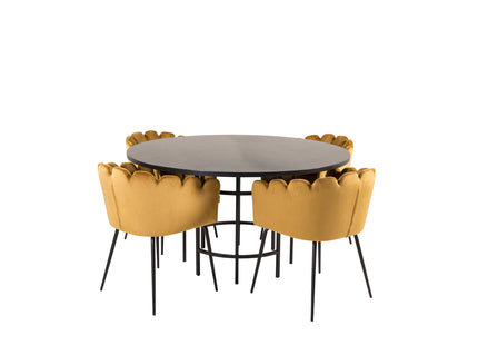 Furniture Fashion Limhamn & Copenhagen Matstolar Gul + Runda Matbord ⌀140 Svart