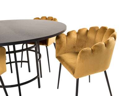 Furniture Fashion Limhamn & Copenhagen Matstolar Gul + Runda Matbord ⌀140 Svart