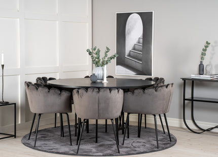 Furniture Fashion Limhamn & Copenhagen Matstolar Grå + Runda Matbord ⌀140 Svart