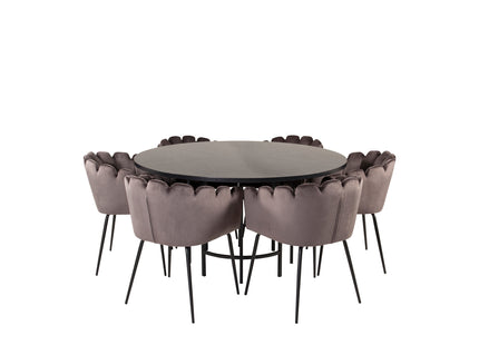 Furniture Fashion Limhamn & Copenhagen Matstolar Grå + Runda Matbord ⌀140 Svart