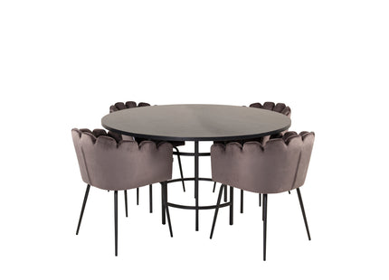 Furniture Fashion Limhamn & Copenhagen Matstolar Grå + Runda Matbord ⌀140 Svart