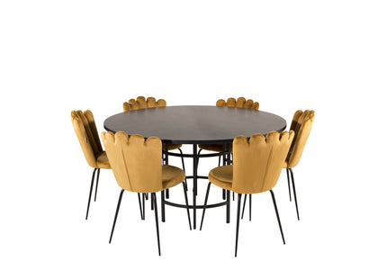 Furniture Fashion Limhamn & Copenhagen Matstolar 2-pack Gul + Runda Matbord ⌀140 Svart