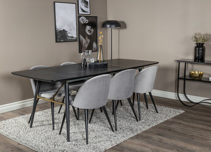 Venture Home Gold & Velvet Rektangulära Matbord 180 x 85 Svart + Matstolar 2-pack Grå