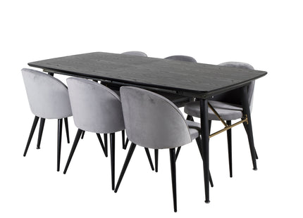 Venture Home Gold & Velvet Rektangulära Matbord 180 x 85 Svart + Matstolar 2-pack Grå