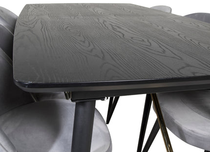 Venture Home Gold & Velvet Rektangulära Matbord 180 x 85 Svart + Matstolar 2-pack Grå
