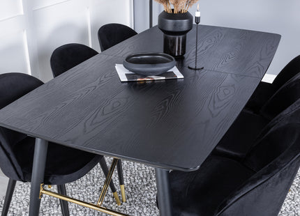 Venture Home Gold & Velvet Rektangulära Matbord 180 x 85 Svart + Matstolar 2-pack Svart