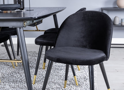 Venture Home Gold & Velvet Rektangulära Matbord 180 x 85 Svart + Matstolar 2-pack Svart