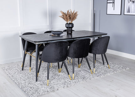 Venture Home Gold & Velvet Rektangulära Matbord 180 x 85 Svart + Matstolar 2-pack Svart