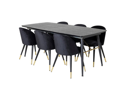 Venture Home Gold & Velvet Rektangulära Matbord 180 x 85 Svart + Matstolar 2-pack Svart