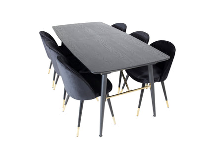 Venture Home Gold & Velvet Rektangulära Matbord 180 x 85 Svart + Matstolar 2-pack Svart
