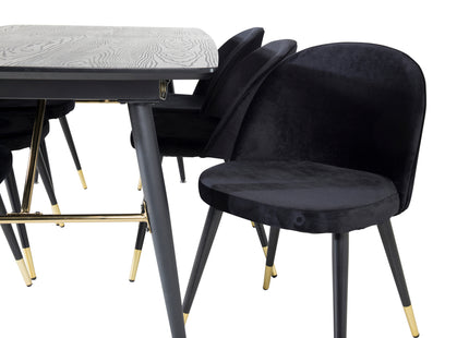 Venture Home Gold & Velvet Rektangulära Matbord 180 x 85 Svart + Matstolar 2-pack Svart