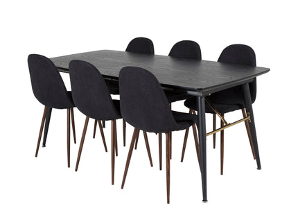 Venture Home Gold & Polar Rektangulära Matbord 180 x 85 Svart + Matstolar 2-pack Svart