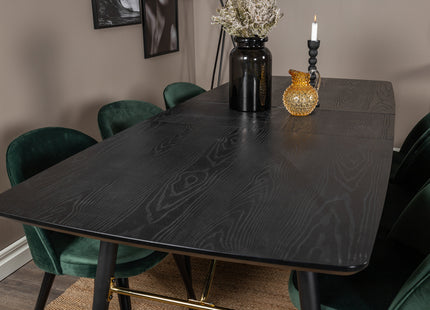 Venture Home Gold & Velvet Rektangulära Matbord 180 x 85 Svart + Matstolar 2-pack Grön