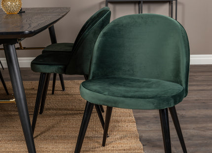 Venture Home Gold & Velvet Rektangulära Matbord 180 x 85 Svart + Matstolar 2-pack Grön