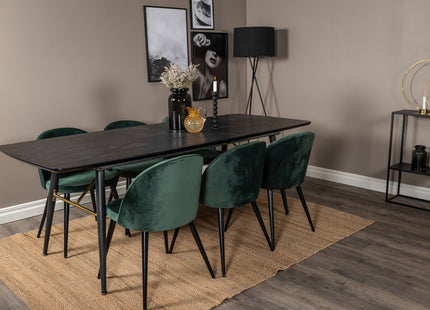 Venture Home Gold & Velvet Rektangulära Matbord 180 x 85 Svart + Matstolar 2-pack Grön