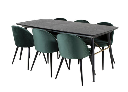 Venture Home Gold & Velvet Rektangulära Matbord 180 x 85 Svart + Matstolar 2-pack Grön