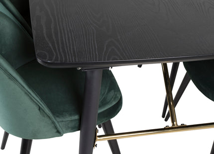 Venture Home Gold & Velvet Rektangulära Matbord 180 x 85 Svart + Matstolar 2-pack Grön