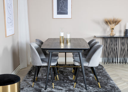 Venture Home Gold & Velvet Rektangulära Matbord 180 x 85 Svart + Matstolar 2-pack Grå