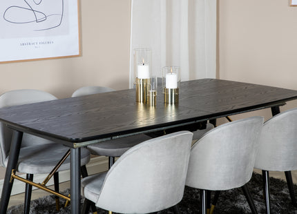 Venture Home Gold & Velvet Rektangulära Matbord 180 x 85 Svart + Matstolar 2-pack Grå