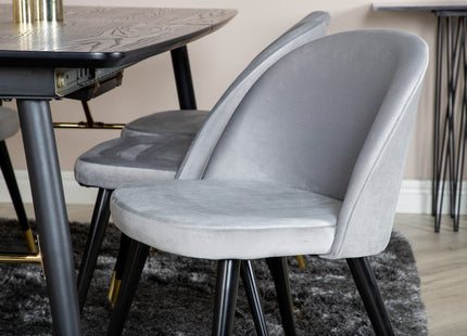 Venture Home Gold & Velvet Rektangulära Matbord 180 x 85 Svart + Matstolar 2-pack Grå