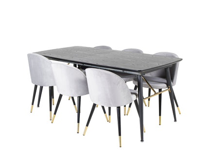 Venture Home Gold & Velvet Rektangulära Matbord 180 x 85 Svart + Matstolar 2-pack Grå