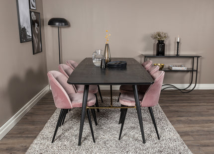 Venture Home Gold & Velvet Rektangulära Matbord 180 x 85 Svart + Matstolar 2-pack Dammig rosa