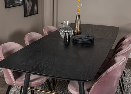 Venture Home Gold & Velvet Rektangulära Matbord 180 x 85 Svart + Matstolar 2-pack Dammig rosa