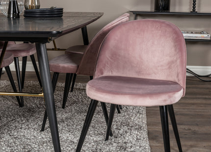 Venture Home Gold & Velvet Rektangulära Matbord 180 x 85 Svart + Matstolar 2-pack Dammig rosa