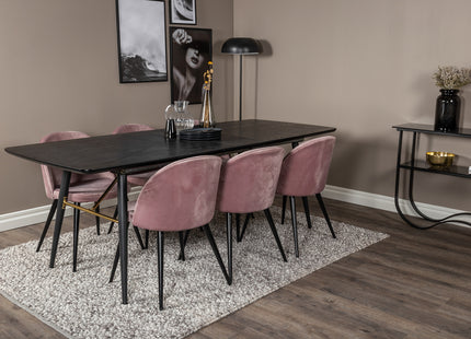 Venture Home Gold & Velvet Rektangulära Matbord 180 x 85 Svart + Matstolar 2-pack Dammig rosa