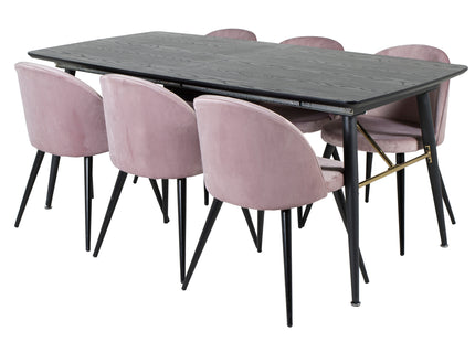 Venture Home Gold & Velvet Rektangulära Matbord 180 x 85 Svart + Matstolar 2-pack Dammig rosa