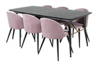 Venture Home Gold & Velvet Rektangulära Matbord 180 x 85 Svart + Matstolar 2-pack Dammig rosa