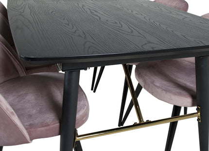 Venture Home Gold & Velvet Rektangulära Matbord 180 x 85 Svart + Matstolar 2-pack Dammig rosa