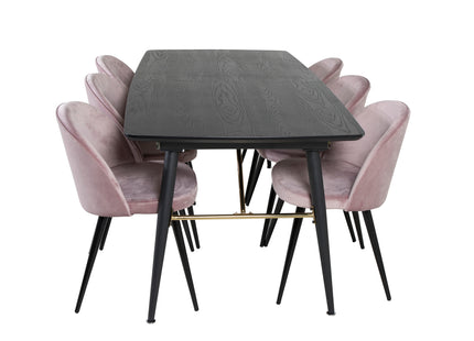 Venture Home Gold & Velvet Rektangulära Matbord 180 x 85 Svart + Matstolar 2-pack Dammig rosa