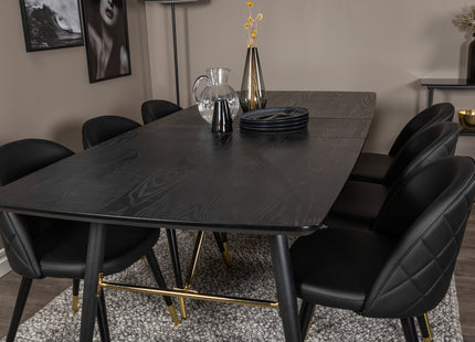 Venture Home Gold & Velvet Rektangulära Matbord 180 x 85 Svart + Matstolar 2-pack Svart