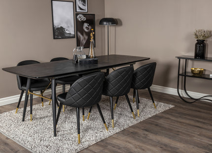 Venture Home Gold & Velvet Rektangulära Matbord 180 x 85 Svart + Matstolar 2-pack Svart