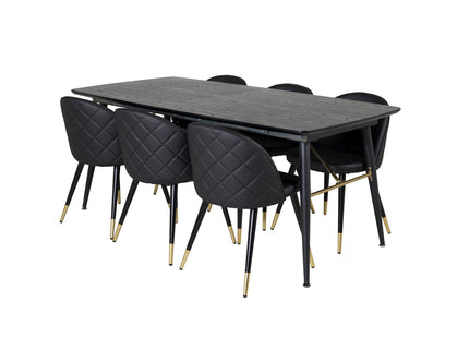 Venture Home Gold & Velvet Rektangulära Matbord 180 x 85 Svart + Matstolar 2-pack Svart