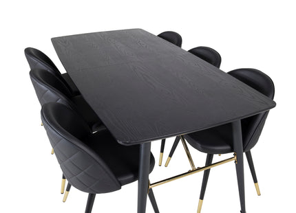 Venture Home Gold & Velvet Rektangulära Matbord 180 x 85 Svart + Matstolar 2-pack Svart