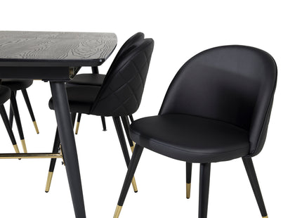 Venture Home Gold & Velvet Rektangulära Matbord 180 x 85 Svart + Matstolar 2-pack Svart