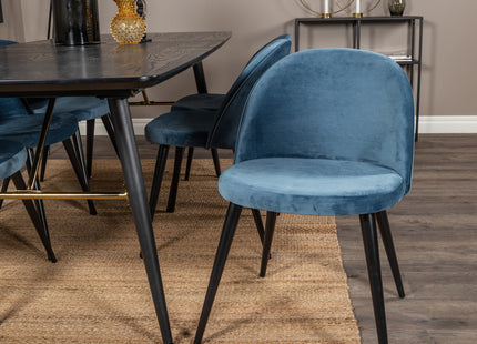 Venture Home Gold & Velvet Rektangulära Matbord 180 x 85 Svart + Matstolar 2-pack Blå